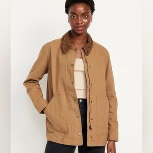 Old Navy Tan Utility/ Barn Jacket with Brown Collar